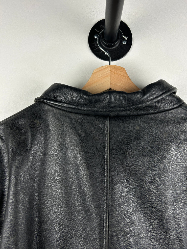 Vintage 90s St Johns Bay Black Leather Flight Bomber Jacket