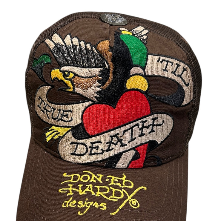 Vintage Y2K ED Hardy Eagle Brown Trucker Hat