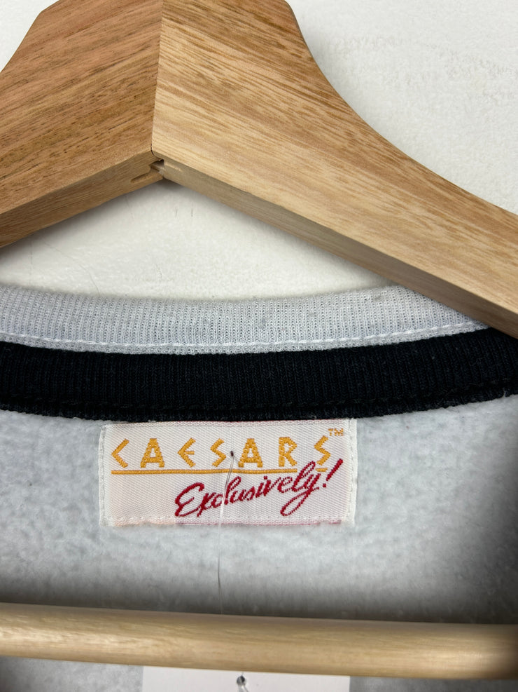 Vintage 90s Caesars Palace Embossed White Crewneck