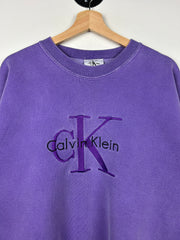 Vintage 90s Calvin Klein Embroidered Faded Purple Crewneck