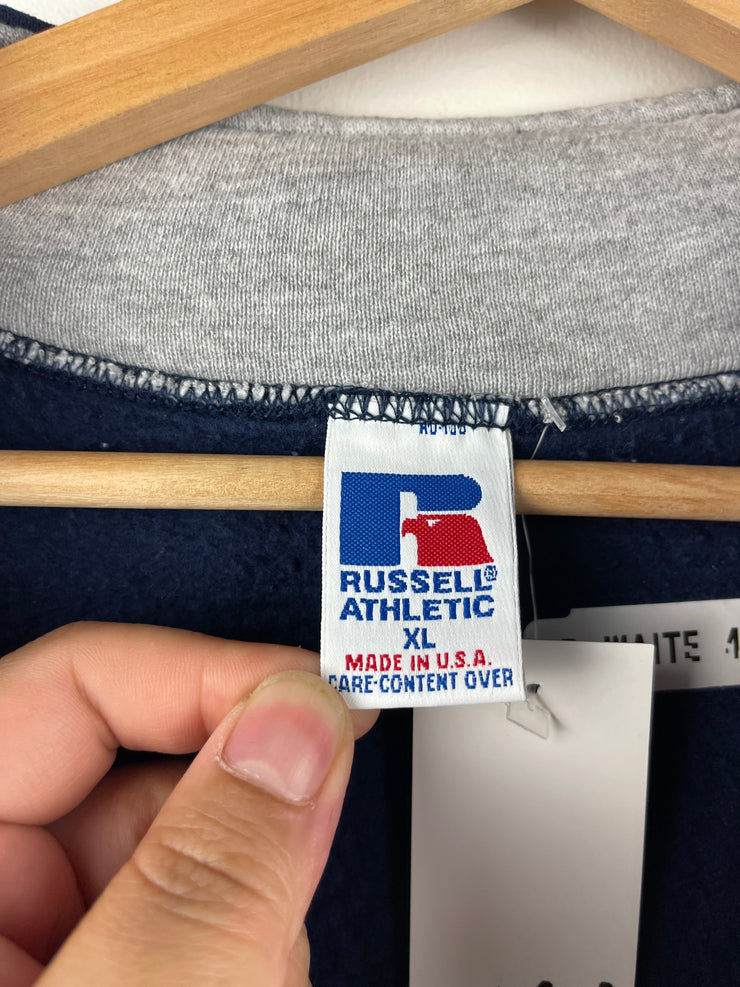 Vintage 90s Russell Athletic Blank Navy Quarter Zip Sweater