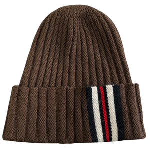 Burberry Stripe Brown Ribbed Wool Beanie