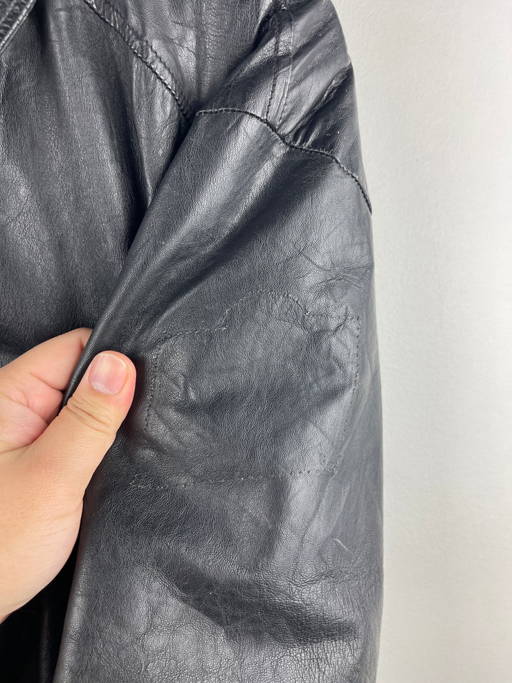 Vintage 90s Excelled Miller Lite Beer Black Leather Bomber Jacket