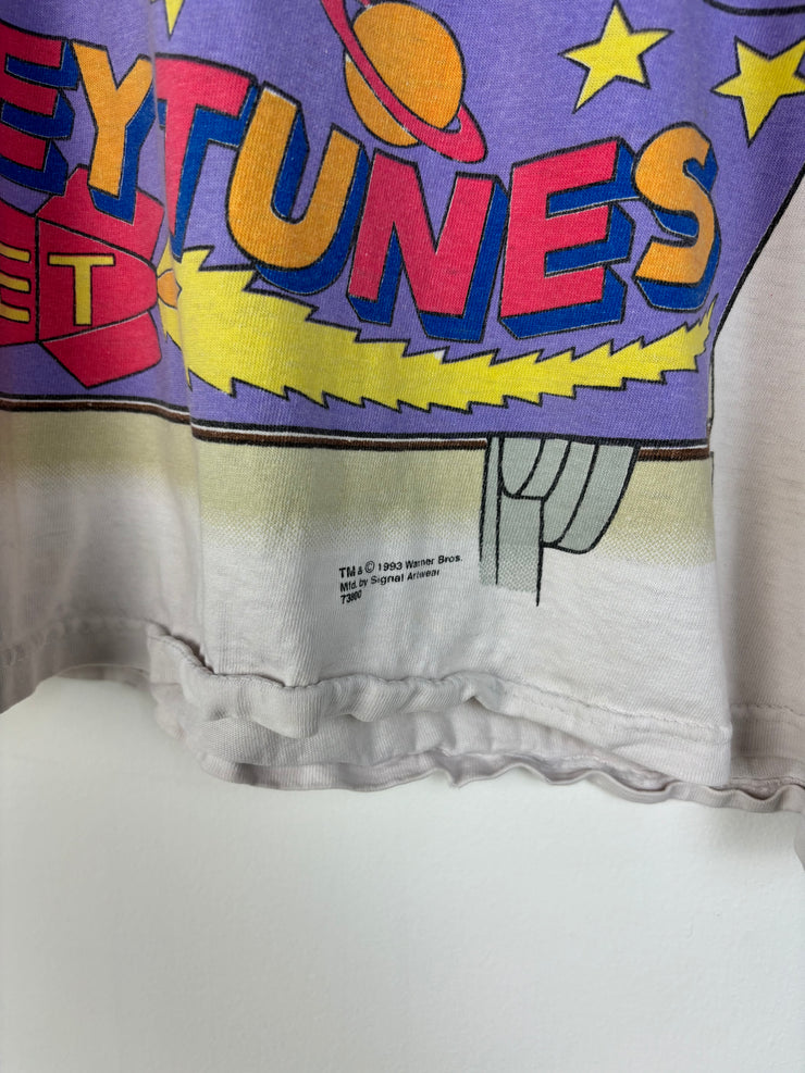 Vintage 1993 Looney Tunes Roller Coaster White Tee