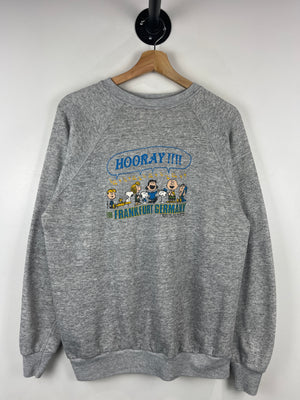 Vintage 80s Peanuts Snoopy Hooray For Frankfurt Germany Grey Crewneck