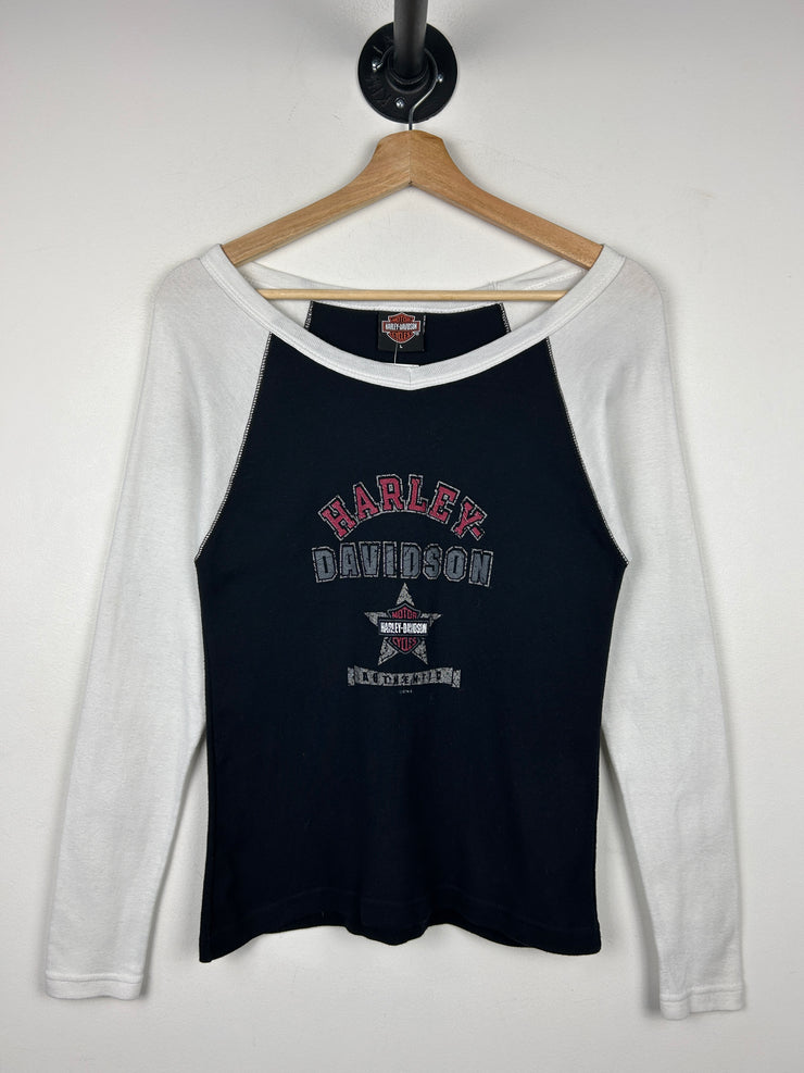 Vintage 2003 Harley Davidson Texas Black & White Women’s Baseball Long Sleeve