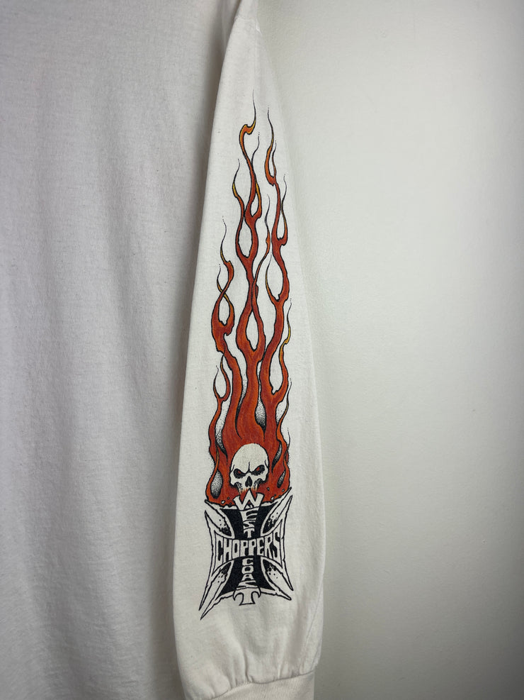 Vintage West Coast Choppers Flames Skull White Long Sleeve