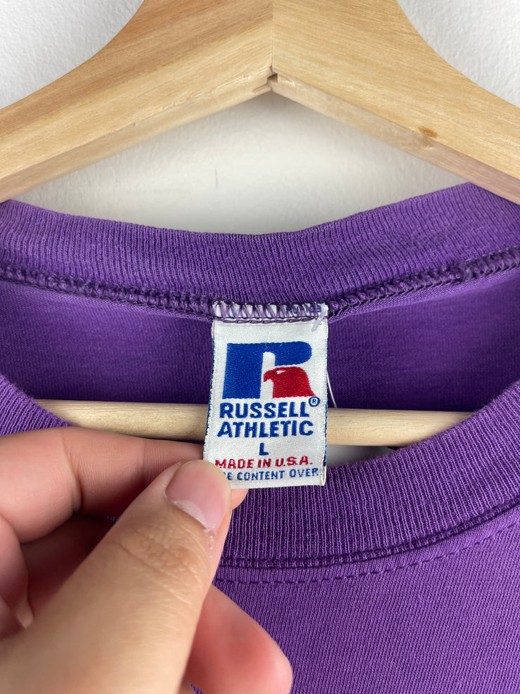 Vintage Russell Athletic Blank Purple Pocket Tee