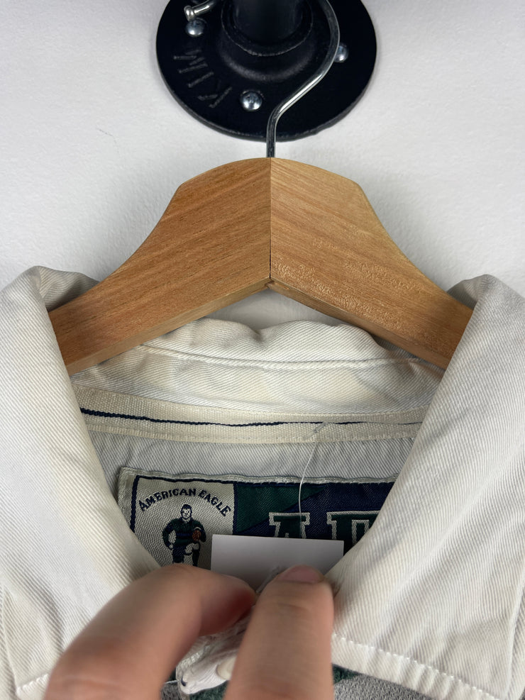 Vintage 90s American Eagle Grey & Green Striped Polo Rugby Long Sleeve