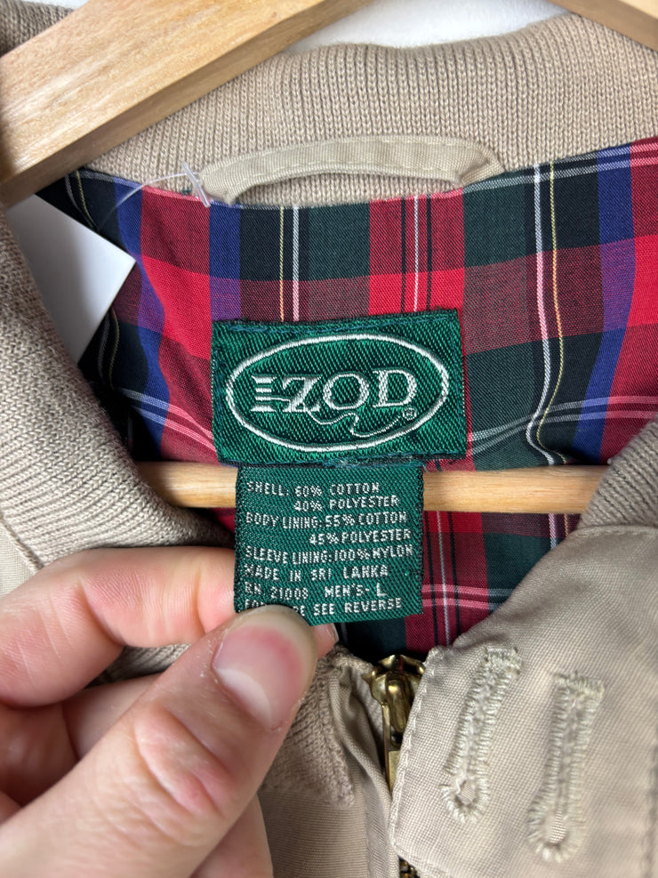 Vintage 90s Izod Plaid Lined Beige Harrington Jacket