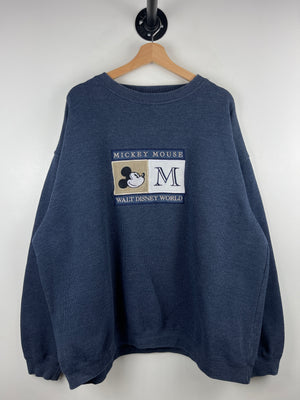 Vintage 90s Disney Mickey Mouse Walt Disney World Embroidered Navy Crewneck