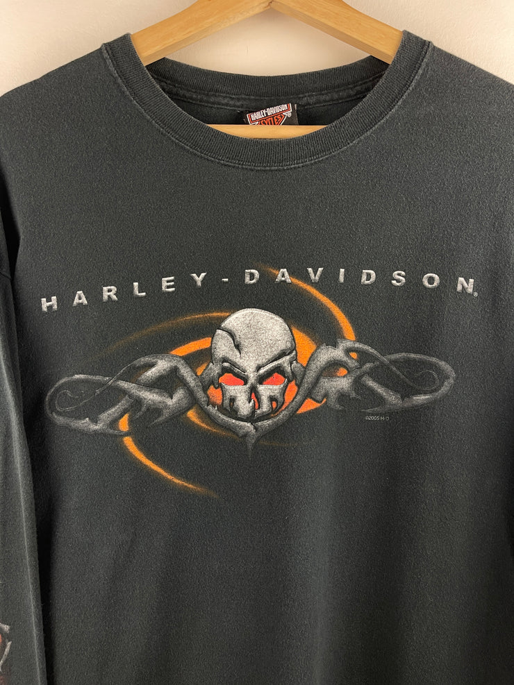Vintage 2005 Harley Davidson Skull Barbwire New York Black Long Sleeve