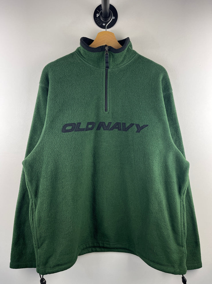 Vintage Old Navy Spellout Green Quarter Zip Fleece Sweater