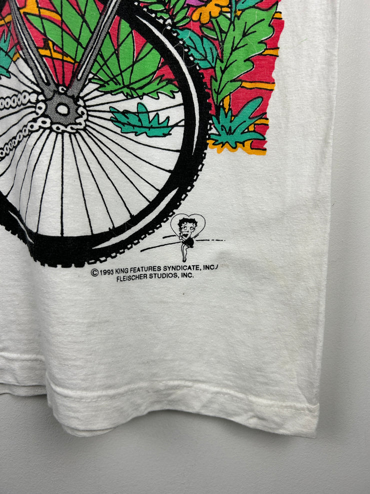 Vintage 90s Betty Boop Biking With Betty All Over Print White Tee