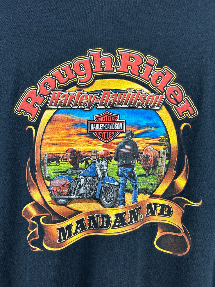 Vintage Harley Davidson Girl Mandan Black Tee