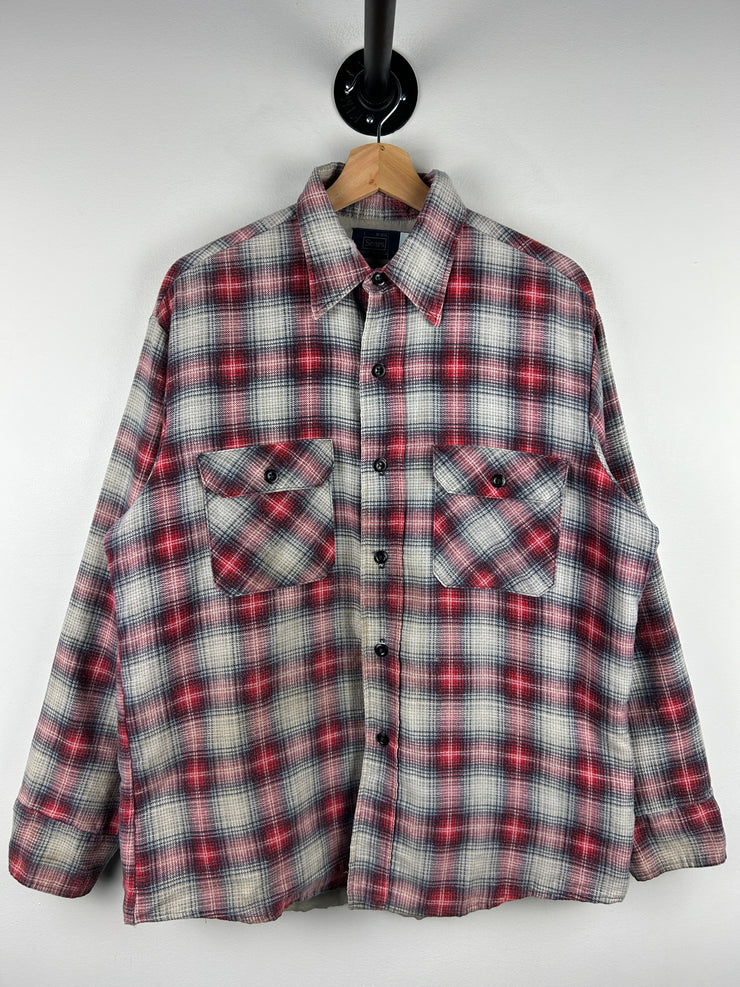 Vintage 70s Sears Made In USA Red & White Checkered Flannel Shirt