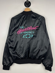 Vintage 80s Chevrolet The Heartbeat Of America Black Satin Varsity Jacket