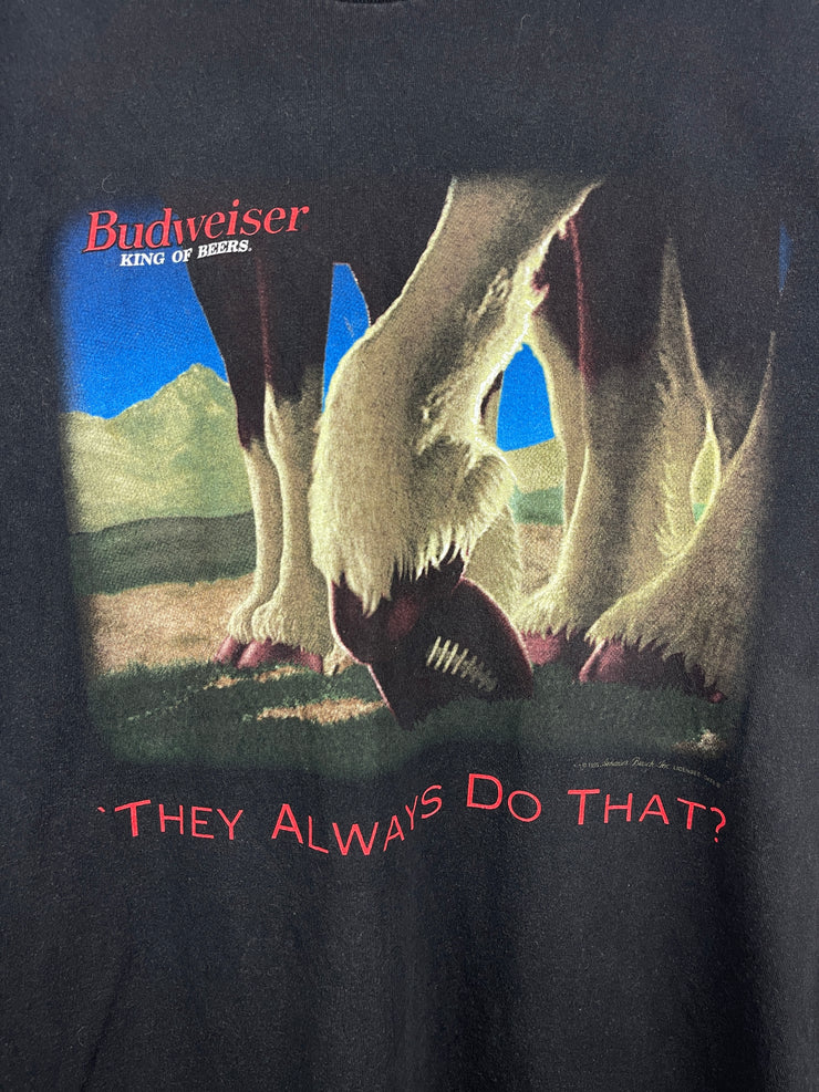 Vintage 90s Budweiser Beer Football They Always Do That Black Tee