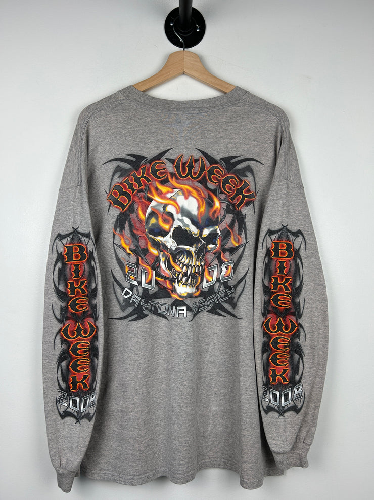 Vintage Bike Week Daytona Beach Flames Grey Long Sleeve