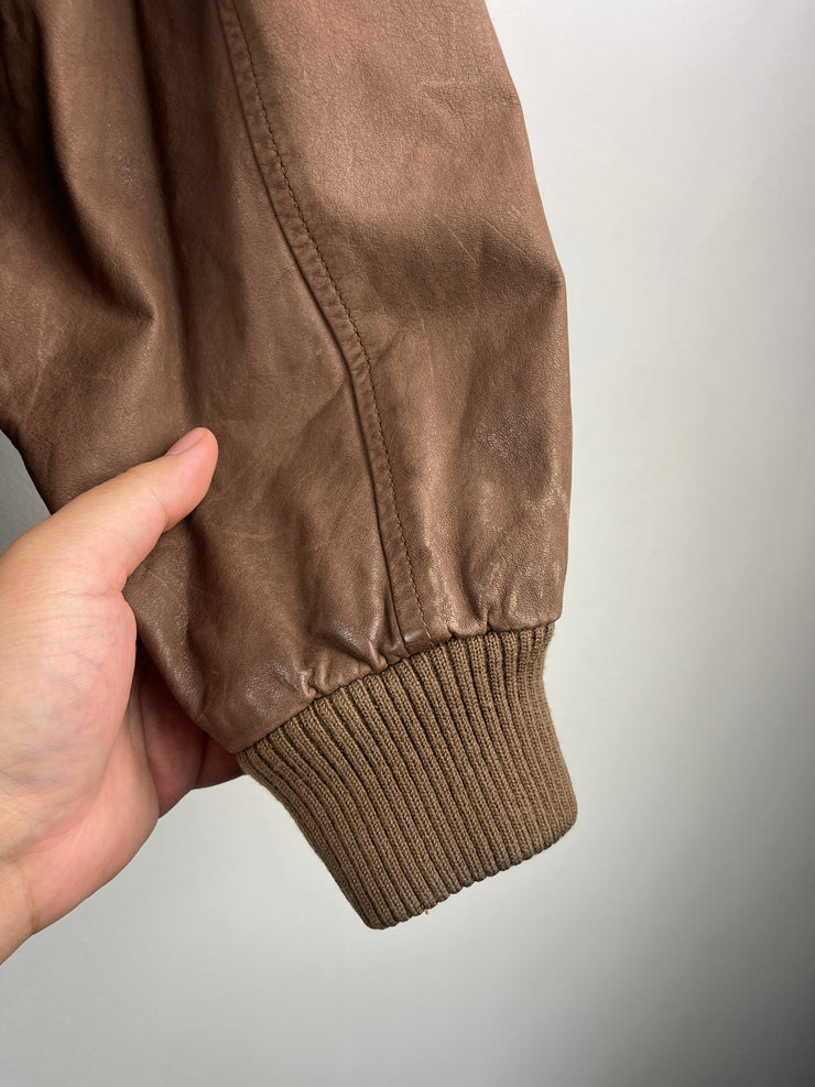 Vintage 90s Pelle Club Brown Leather Bomber Jacket