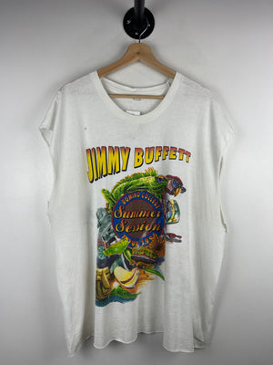 Vintage 90s Jimmy Buffet Summer Session Captain Morgan 1995 Tour White Cut Off Tank Top