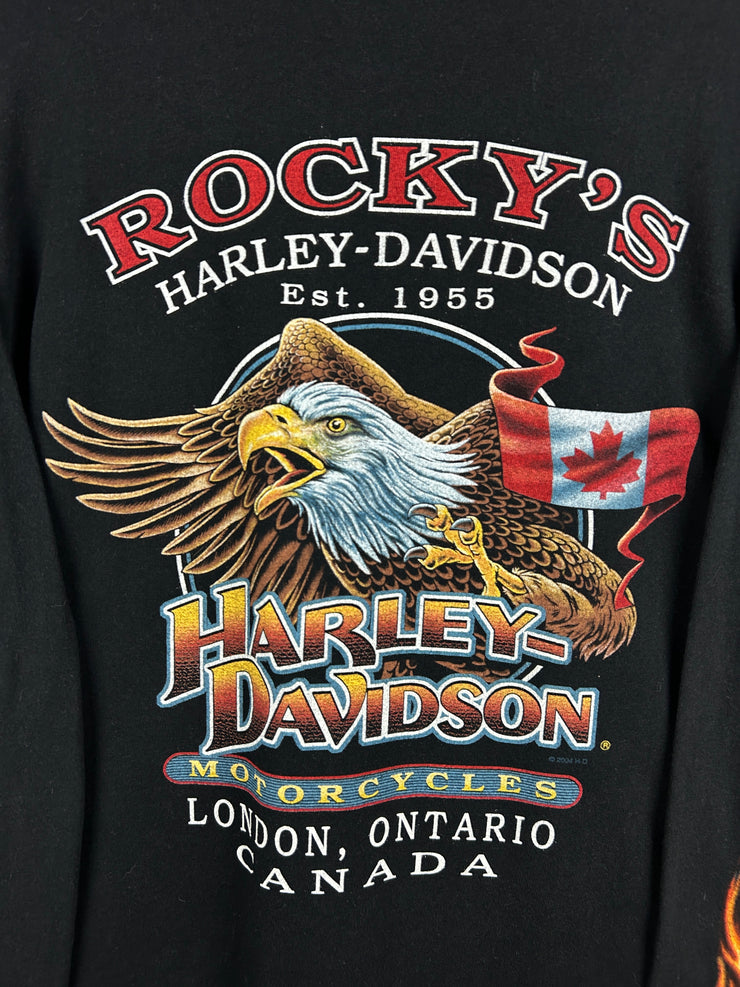 Vintage Harley Davidson Flames London Ontario Black Long Sleeve