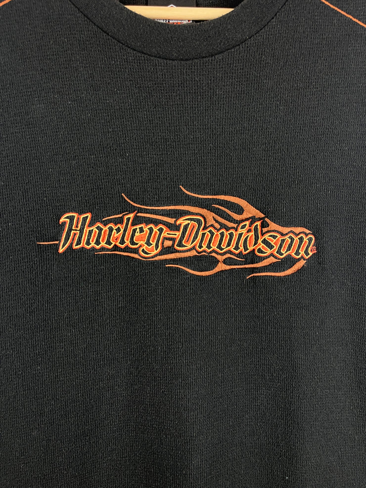 Vintage Harley Davidson Embroidered Black Waffle Knit Tank Top