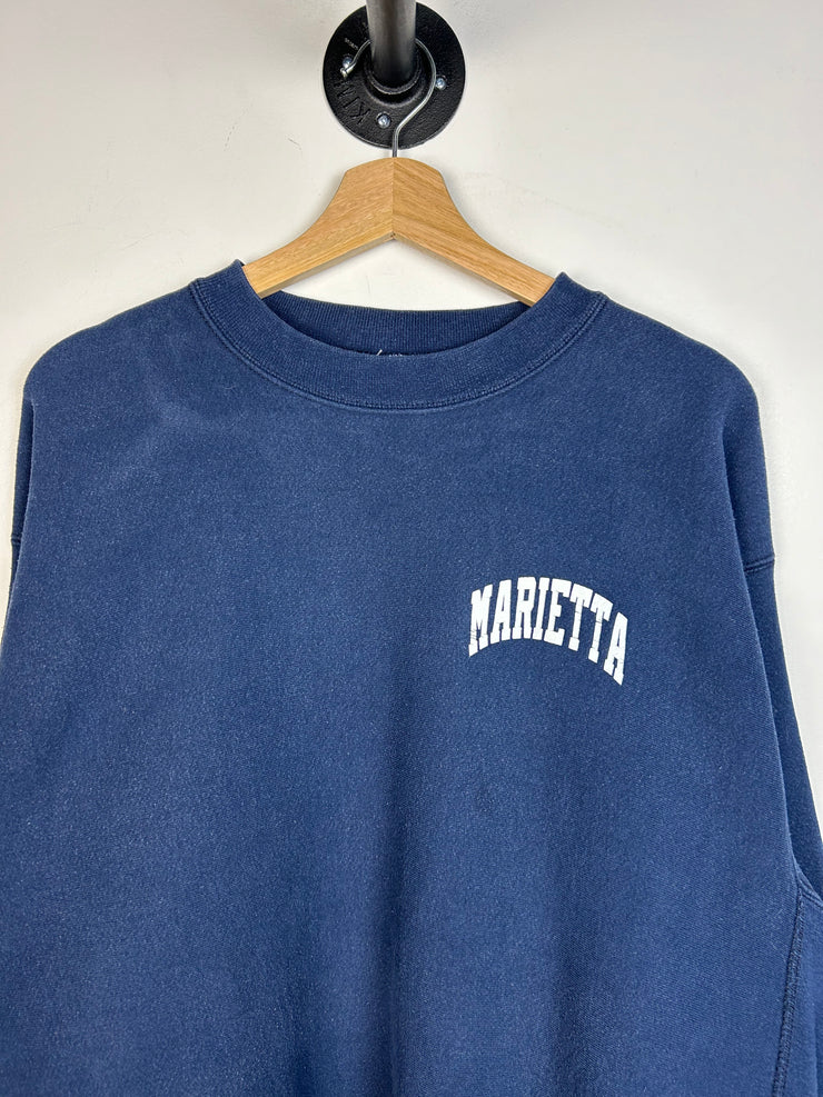 Vintage 90s University Of Marietta Reverse Weave Navy Crewneck