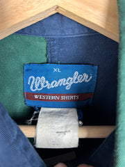 Vintage 90's Wrangler Western Blue & Green Button Up Shirt