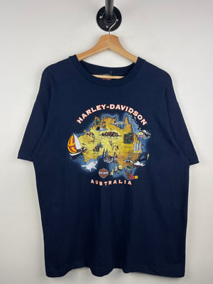 Vintage 90s Harley Davidson Australia Map Navy Tee