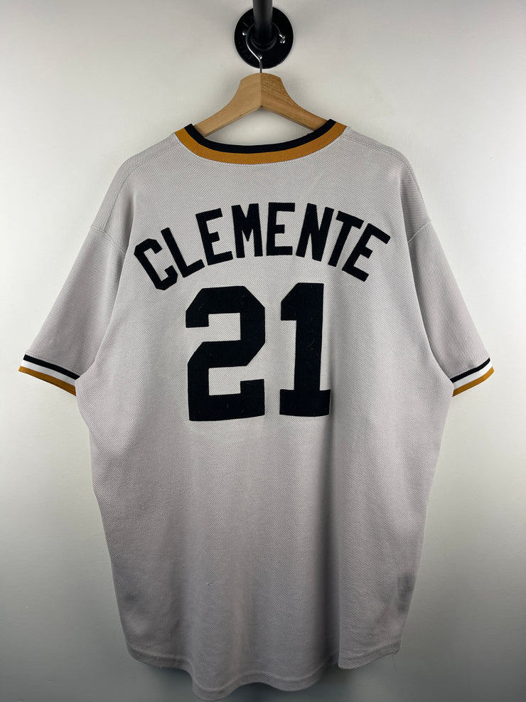Vintage MLB Majestic Pittsburgh Pirates Clemente Grey Baseball Jersey