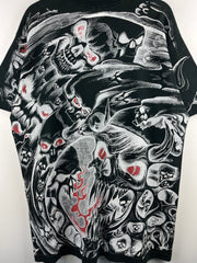 Vintage 90s Jarvis Ace Skull All Over Print Black Tee