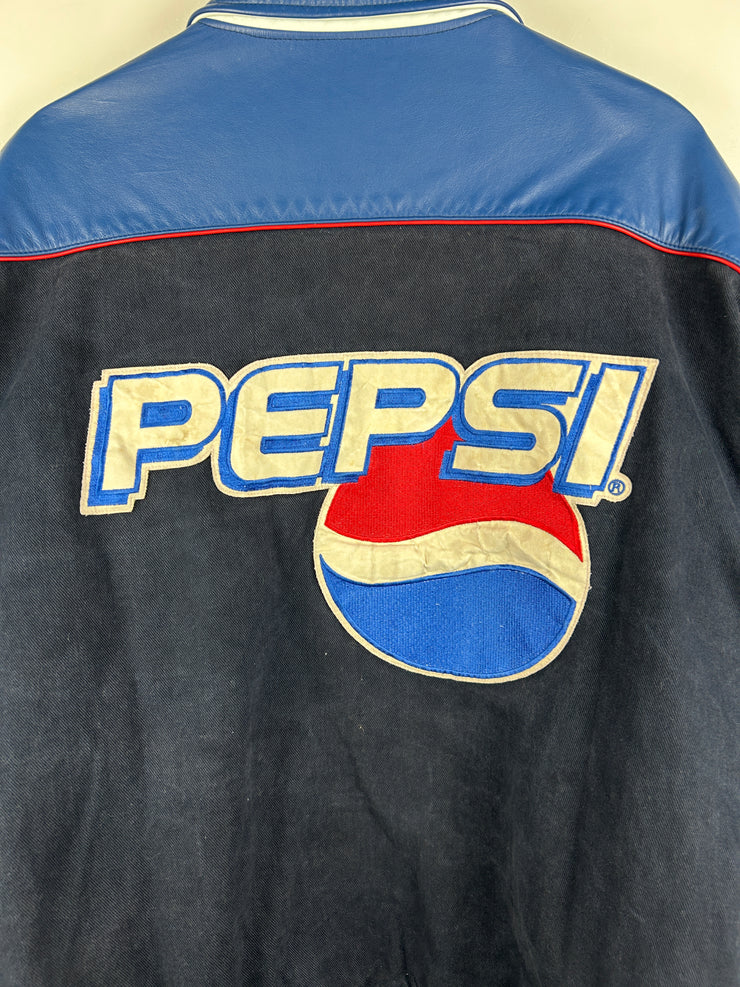 Vintage 90s Jeff Hamilton Pepsi Leather Navy Varsity Jacket