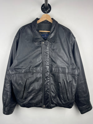 Vintage 90s John Ashford Black Leather Bomber Jacket