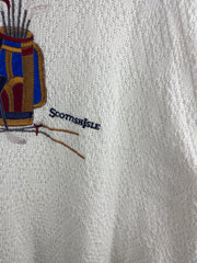 Vintage 90s Scottish Isle Golf Bag Embroidered White Knit Sweater