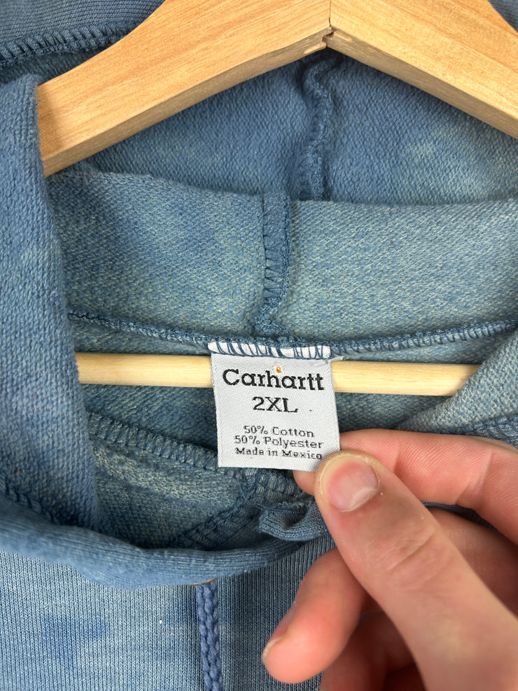 Vintage 90s Carhartt Embroidered Thrashed Blue Hoodie