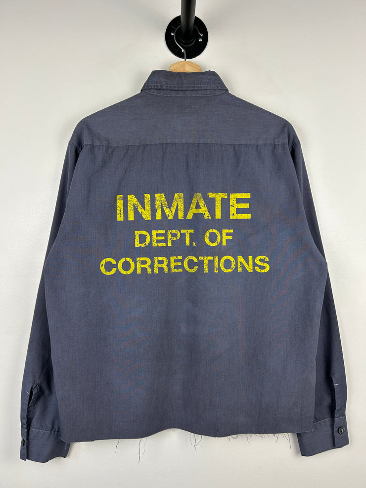 Vintage Inmate Dept Of Corrections Prison Uniform Cropped Button Up Long Sleeve Shirt