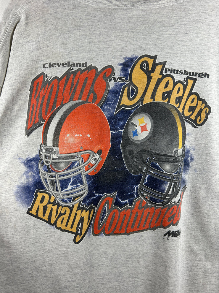 Vintage 90s NFL Logo Athletic Cleveland Browns VS Pittsburgh Steelers Grey Tee