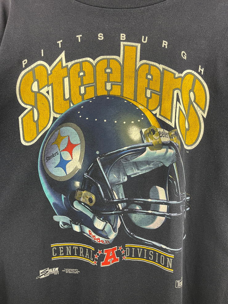 Vintage 90s NFL Salem Pittsburgh Steelers Helmet Black Tee