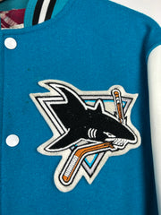 Vintage 80s NHL Shain San Jose Sharks Teal Leather Varsity Jacket