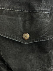 Vintage 90s Black Leather Suede Faded Bomber Jacket