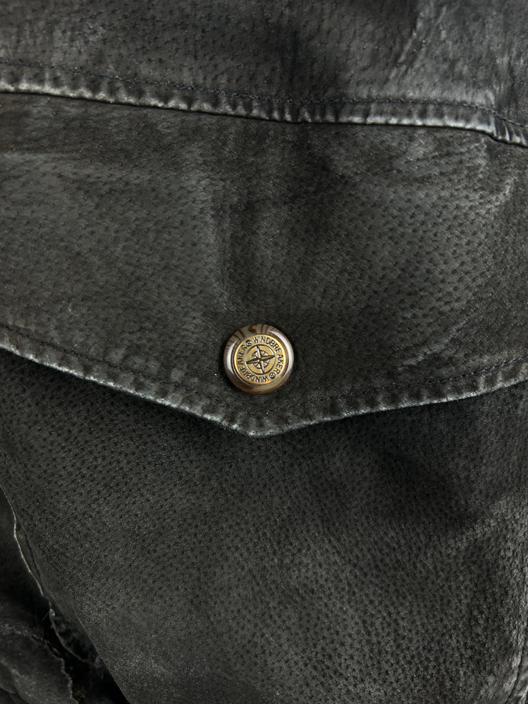 Vintage 90s Black Leather Suede Faded Bomber Jacket