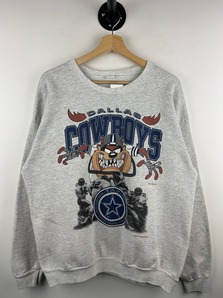 Vintage 90s NFL Dallas Cowboys Looney Tunes Taz Grey Crewneck