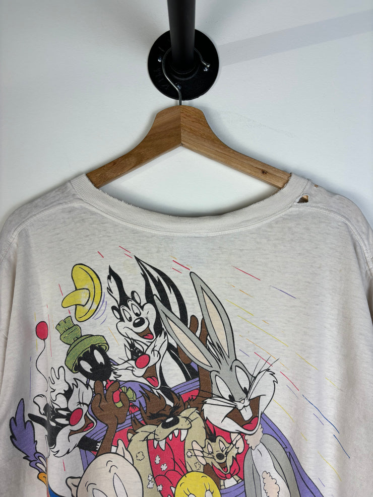 Vintage 1993 Looney Tunes Roller Coaster White Tee