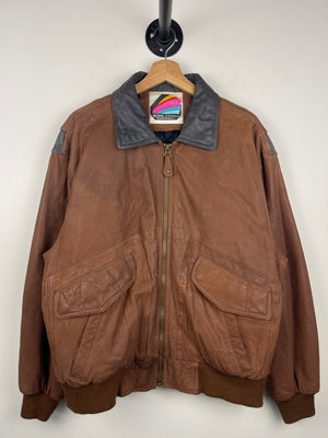 Vintage 90s London Fog Royal Castle Brown Leather Bomber Jacket