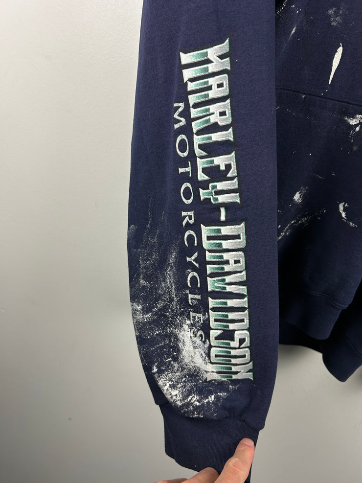 Vintage Harley Davidson Paint Splattered Mechanicsburg Navy Hoodie