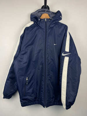 Vintage Nike Swoosh Navy & White Fleece Lined Hooded Jacket