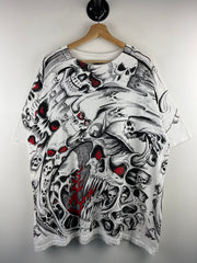 Vintage 90s Jarvis Ace Skull All Over Print White Tee