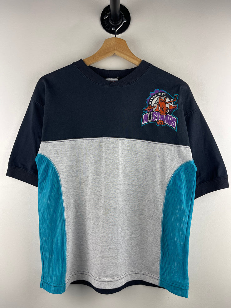 Vintage 90s Detroit Mustangs Roller Hockey Black & Grey Tee
