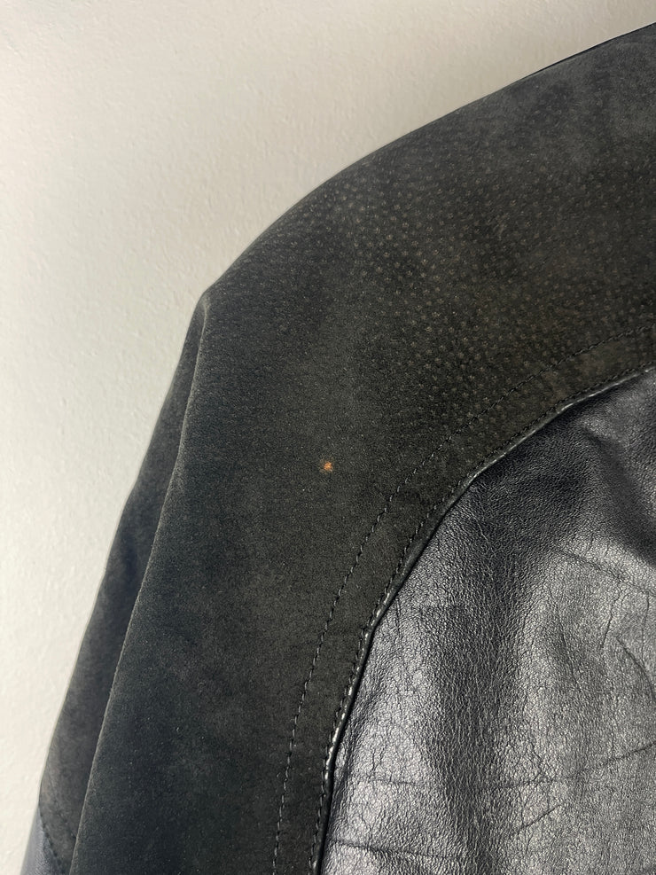Vintage 90s Ground Zero Black Leather & Suede Bomber Jacket